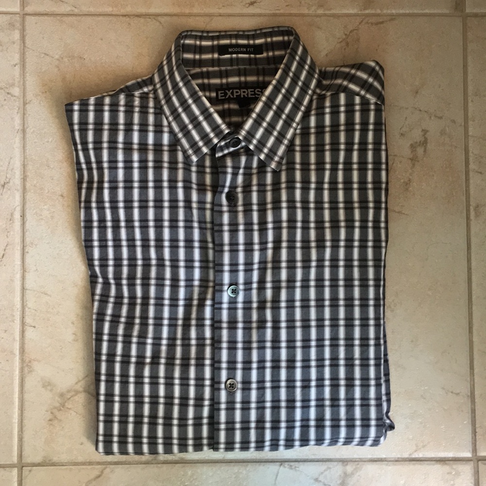 Men’s Express Modern Fit Plaid LS Button Shirt